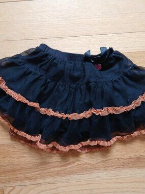 Playful Black and Orange Hello Kitty Skirt with Sparkles 3T